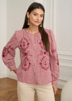 Blouse Ysaline -Élégance Soldes Motus Boutique Blouse Isaline Vichy Bordeaux 1