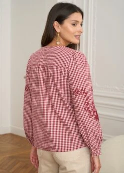 Blouse Ysaline -Élégance Soldes Motus Boutique Blouse Isaline Vichy Bordeaux 5