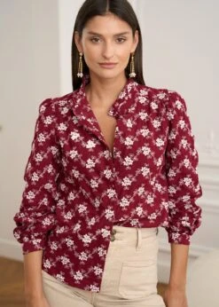 Blouse Solange -Élégance Soldes Motus Boutique Blouse Solange Bordeaux Ecru 10