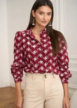 Blouse Solange -Élégance Soldes Motus Boutique Blouse Solange Bordeaux Ecru 4