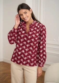 Blouse Solange -Élégance Soldes Motus Boutique Blouse Solange Bordeaux Ecru 5