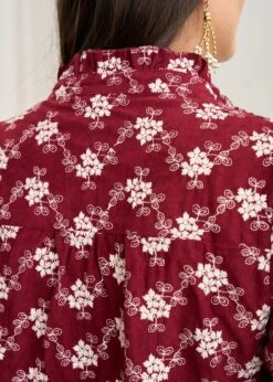 Blouse Solange -Élégance Soldes Motus Boutique Blouse Solange Bordeaux Ecru 8