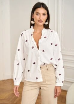 Blouse Violaine -Élégance Soldes Motus Boutique Blouse Violance Blanc Bordeaux 9