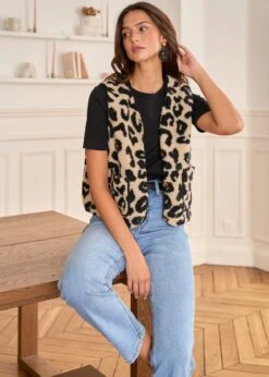 Veste Harris -Élégance Soldes Motus Boutique Gilet Harris Leopard Noir Beige 4