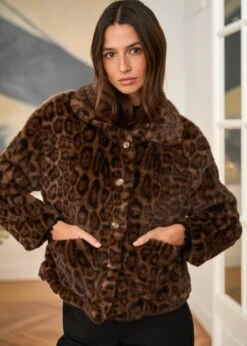 Manteau Camille -Élégance Soldes Motus Boutique Manteau Camille Leopard Marron 3