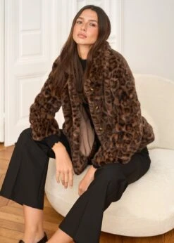 Manteau Camille -Élégance Soldes Motus Boutique Manteau Camille Leopard Marron 8