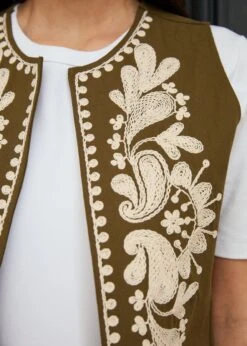 Veste Saphia -Élégance Soldes Motus Boutique Printemps Gilet Saphia Kaki Ecru 3