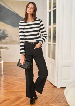 Pull Lola -Élégance Soldes Motus Boutique Pull Lola Raye Noir Ecru 3