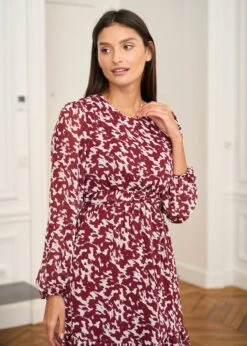 Robe Abriel -Élégance Soldes Motus Boutique Robe Abriel Bordeaux Ecru 7