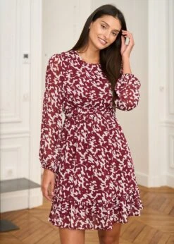 Robe Abriel -Élégance Soldes Motus Boutique Robe Abriel Bordeaux Ecru 8