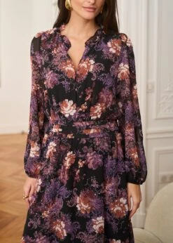 Robe Carla -Élégance Soldes Motus Boutique Robe Carla Imprime Fond Noir 2