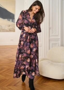 Robe Carla -Élégance Soldes Motus Boutique Robe Carla Imprime Fond Noir 5