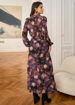 Robe Carla -Élégance Soldes Motus Boutique Robe Carla Imprime Fond Noir 7