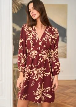 Robe Léane -Élégance Soldes Motus Boutique Robe Leane Bordeaux Beige 5