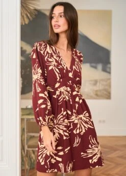 Robe Léane -Élégance Soldes Motus Boutique Robe Leane Bordeaux Beige 9