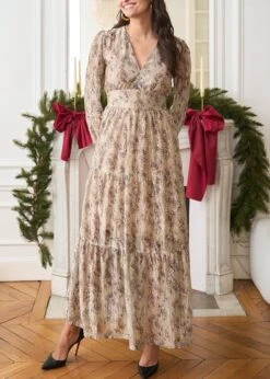 Robe Perrine -Élégance Soldes Motus Boutique Robe Perrine Imprime Beige Dore 1