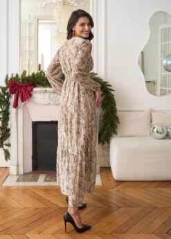 Robe Perrine -Élégance Soldes Motus Boutique Robe Perrine Imprime Beige Dore 6