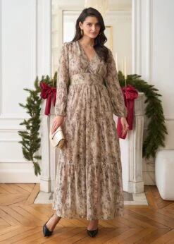 Robe Perrine -Élégance Soldes Motus Boutique Robe Perrine Imprime Beige Dore 9
