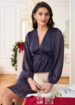 Robe Zoé -Élégance Soldes Motus Boutique Robe Zoe Imprime Marron Bleu 6