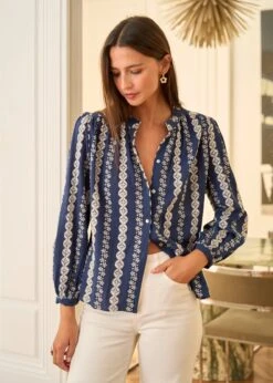 Blouse Sand -Élégance Soldes Motus Boutique WTC Blouse Sand Marine 3