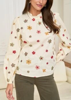 Blouse Iris -Élégance Soldes motus boutique blouse iris fleuri fond beige 8