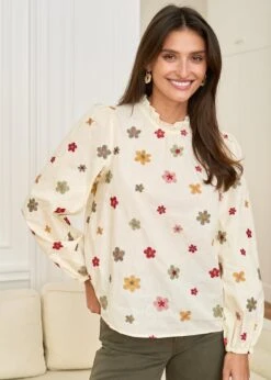 Blouse Iris -Élégance Soldes motus boutique blouse iris fleuri fond beige 9