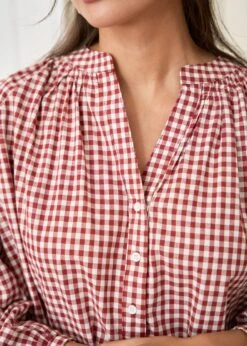 Blouse Manel -Élégance Soldes motusboutique blouse manel vichyrouille ecru 4