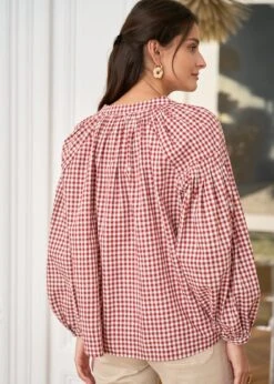 Blouse Manel -Élégance Soldes motusboutique blouse manel vichyrouille ecru 5