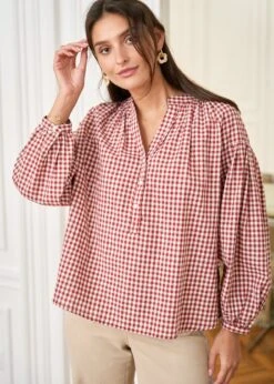 Blouse Manel -Élégance Soldes motusboutique blouse manel vichyrouille ecru 7