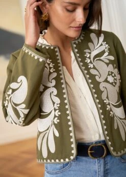 Veste Oriane -Élégance Soldes motusboutique veste oriane kaki ecru 3